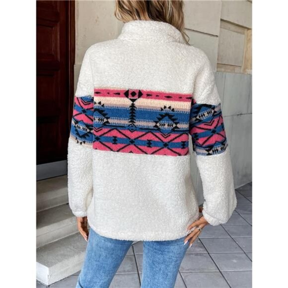 Cozy Sherpa Geometric Quarter Zip Sweatshirt - Picture 3 of 5